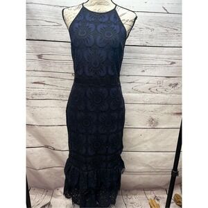 Banana Republic size 4 navy blue and black fit flare dress,‎ lace on outer layer